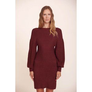 Staud Marlebone Dress Merlot Red Knit Balloon Sleeve